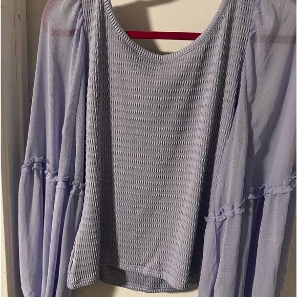 By Anthropologie Balloon-Sleeve Smocked lavender Top size large - Picture 8 of 8